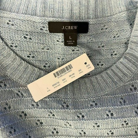 J Crew Pointelle Crewneck Sweater Alpaca Wool Pullover Blue Women L NWT AK196 - Picture 8 of 9